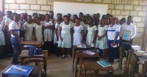 A mental health education session being held with schoolchildren in Ghana